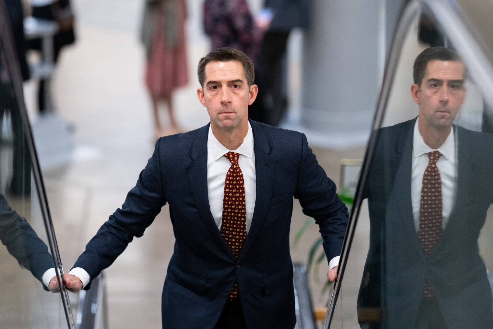 Sen. Tom Cotton, R-Ark., arrives for a vote in the Capitol. 