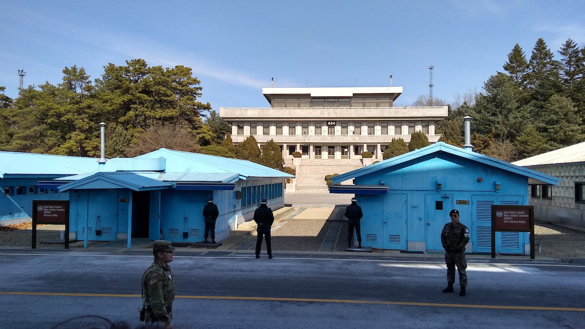 A view toward the North Korean side of the Joint Security Area within the DMZ from Panmunjom, South Korea, on Feb. 21, 2018.