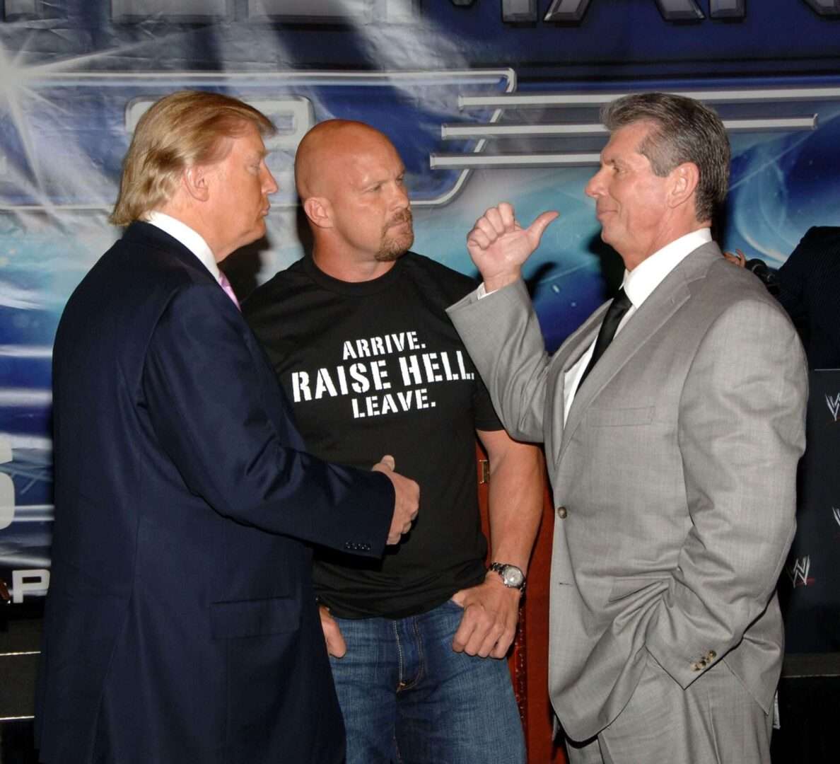 Donald Trump, Stone Cold Steve Austin and WWE Chairman Vince McMahon on March 28, 2007 at Trump Tower. 