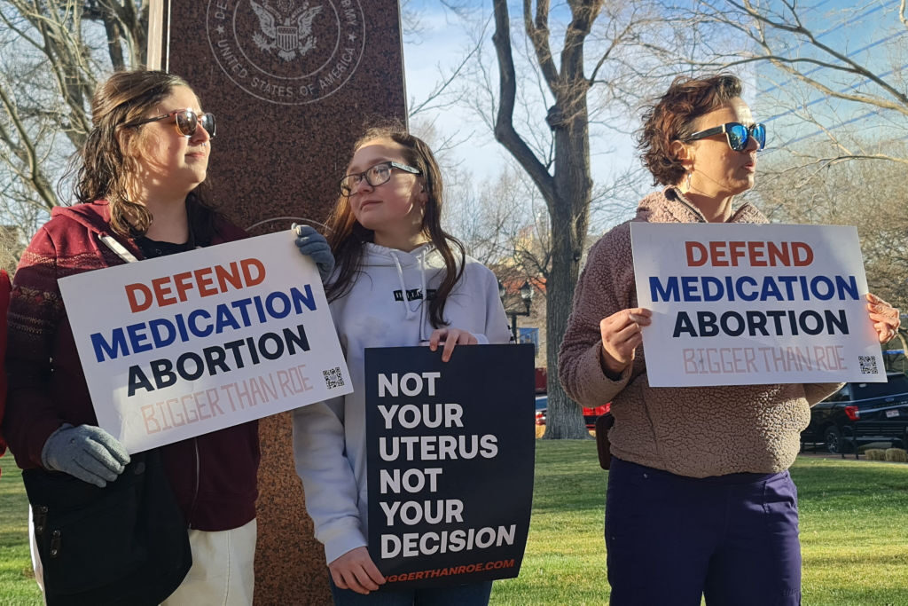 Abortion rights adovcates gather in front of the J Marvin Jones Federal Building and Courthouse in Amarillo, Texas, in March 2023.