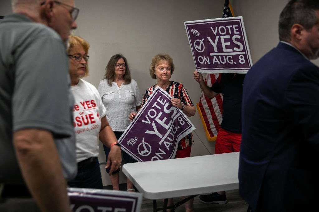 People gathered at the Marion County Republican Party headquarters in July to discuss Issue 1, an amendment aimed at making it harder to pass an abortion rights amendment in November. Voters rejected Issue 1 on Tuesday.