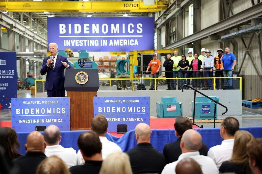 President Joe Biden is marking the anniversary of the Aug. 16, 2022, enactment of his climate, tax and health bill. He spoke Tuesday at Ingeteam Inc., an electrical equipment manufacturer, in Milwaukee. 