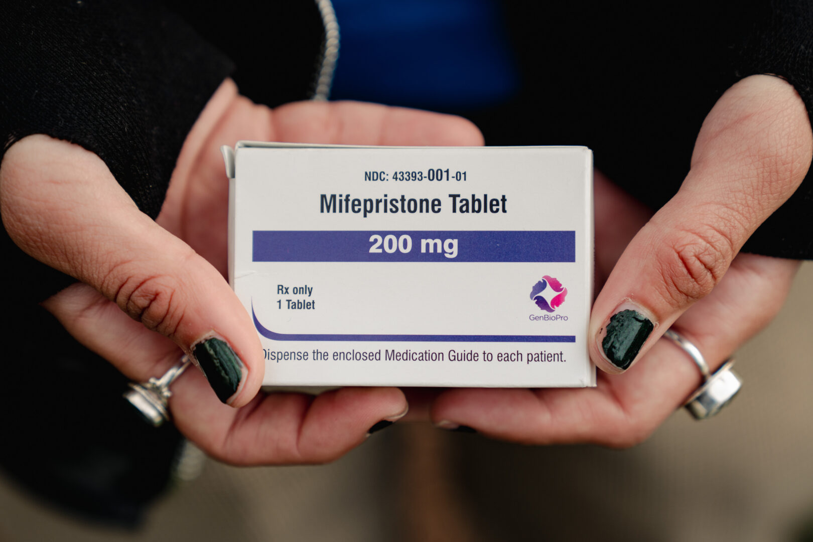 A box of mifepristone, one of the two drugs used in medication abortion and miscarriage management.