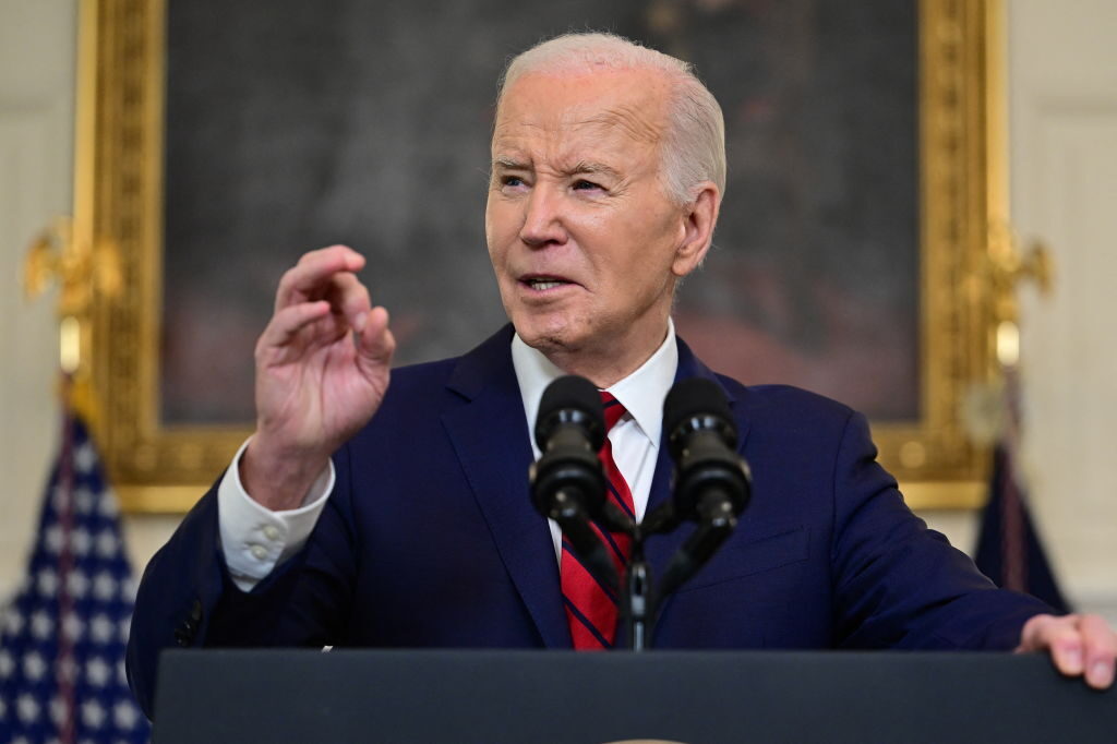 President Joe Biden speaks after signing the foreign aid bill at the White House.