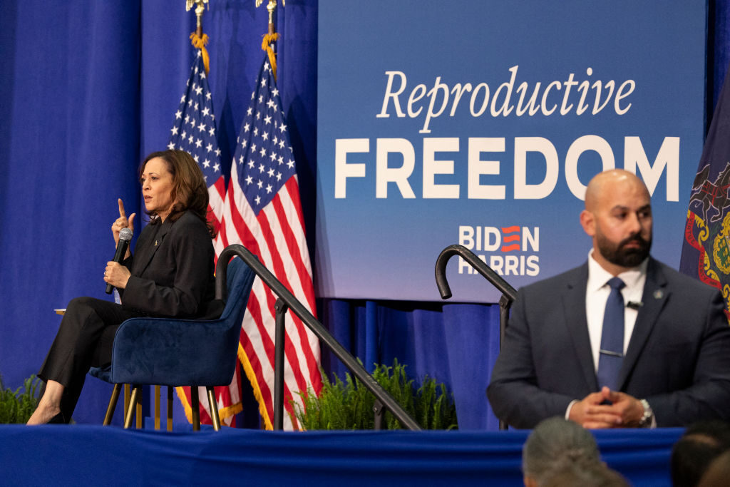 Vice President Kamala Harris speaks about reproductive freedoms at Salus University in Elkins Park, Pa., on May 8. 