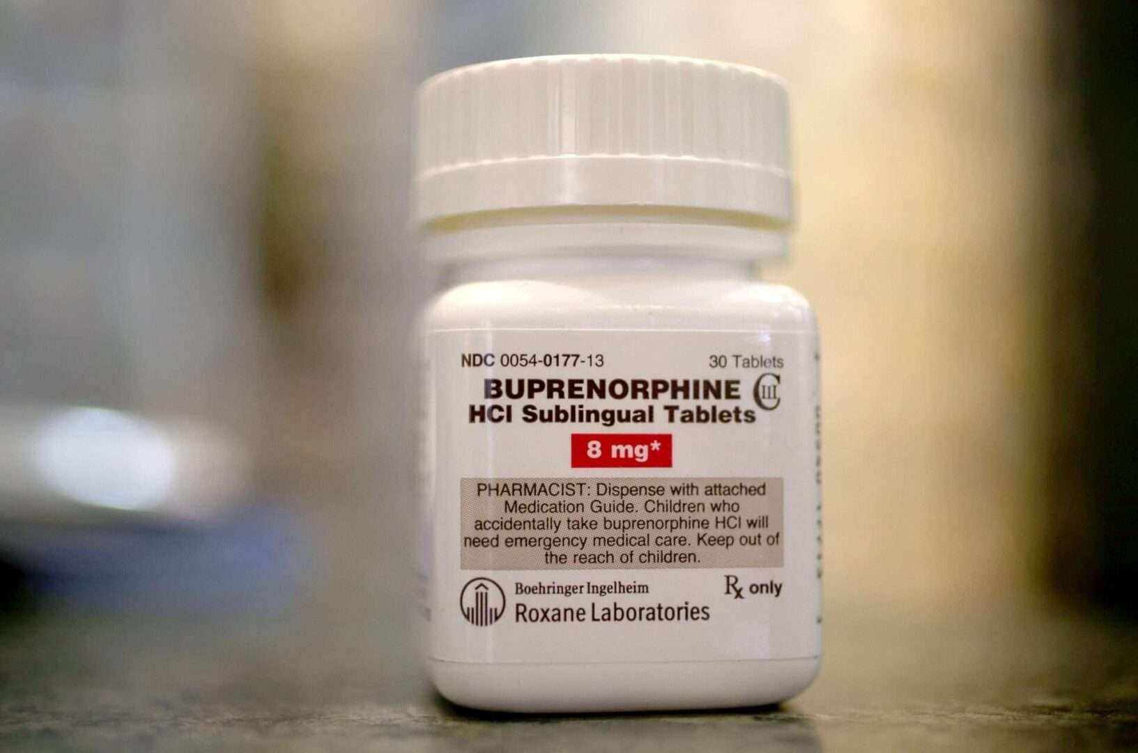 A bottle of the generic prescription pain medication buprenorphine. The Drug Enforcement Administration is proposing limiting telehealth prescriptions for buprenorphine to an initial 30-day supply until the patient can be seen in person by a physician.
