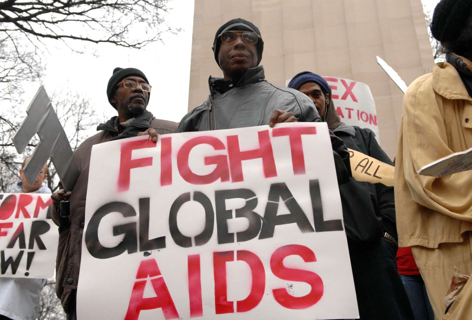 Members of the New York City AIDS Housing Network attend a rally with AIDS activists to urge Congress to reauthorize a fully funded global AIDS measure to provide comprehensive prevention, treatment and health care.