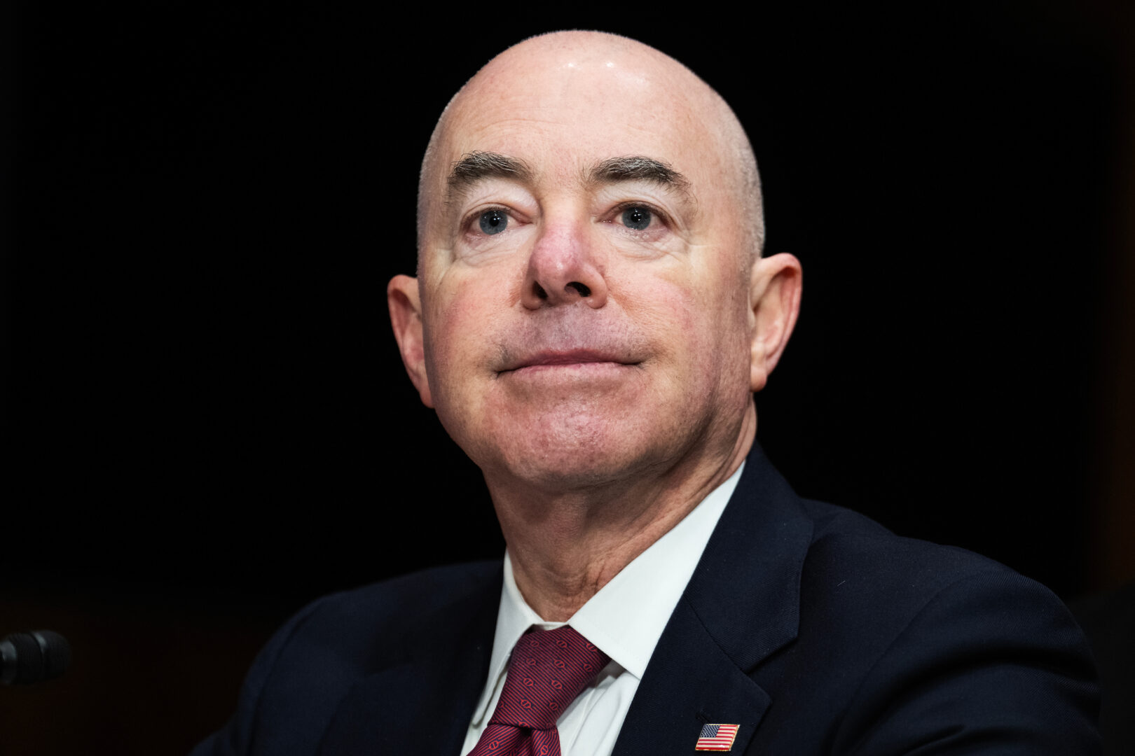 Homeland Security Secretary Alejandro Mayorkas testifies during a Senate Homeland Security and Governmental Affairs Committee hearing last year. 