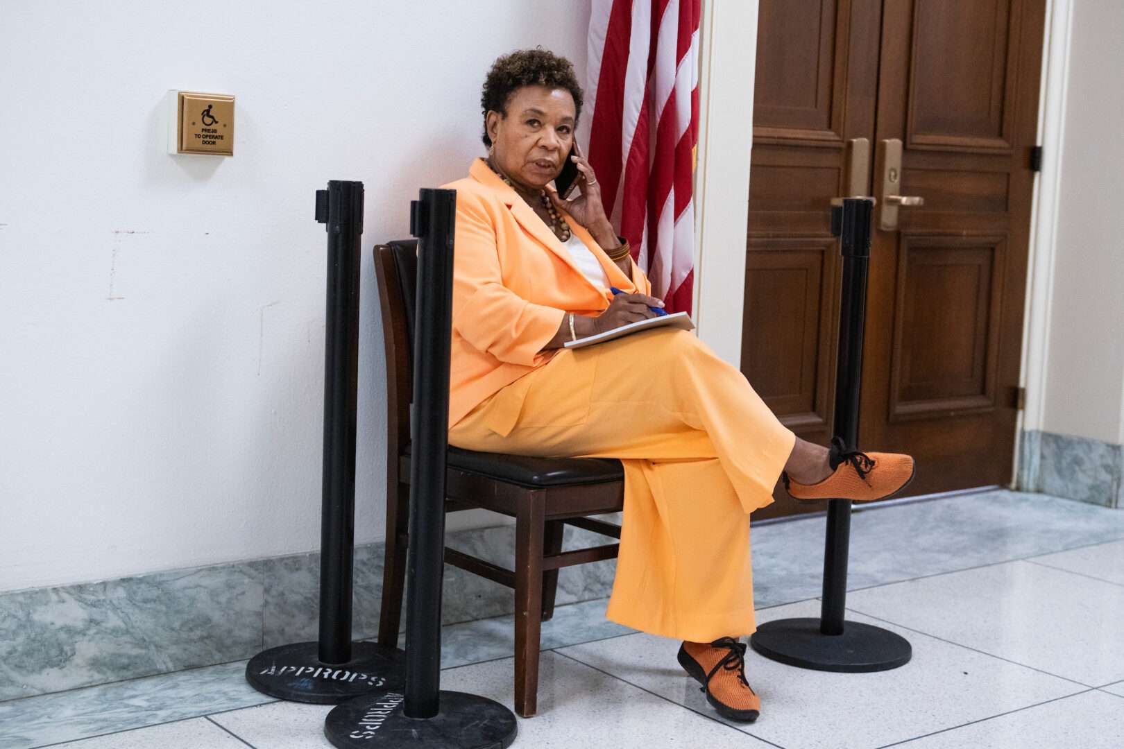 Rep. Barbara Lee, D-Calif., is seen outside a House Appropriations Committee markup in the Rayburn House Office Building on July 18. Lee, ranking member of the House State-Foreign Operations Appropriations Subcommittee, has urged a quick, clean reauthorization of PEPFAR.