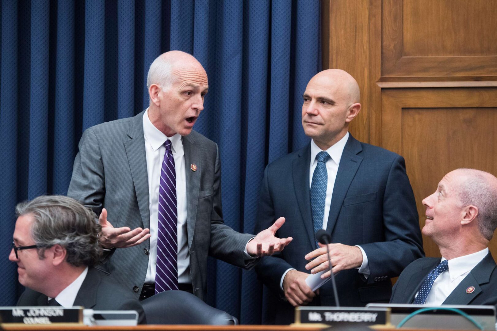 House Armed Services Chairman Adam Smith, left, says the April 30 defense authorization markup was canceled to comply with the 30-day extension of the Trump administration’s guidance on social distancing.