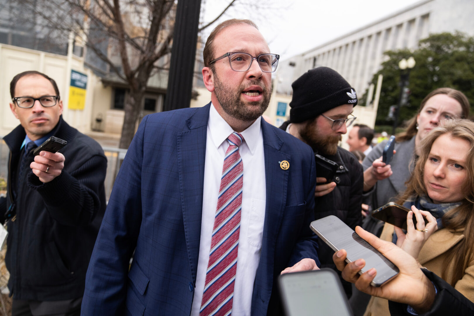 Ways and Means Chairman Jason Smith, R-Mo., leaves a House Republican Conference meeting at the Capitol Hill Club on Tuesday. 