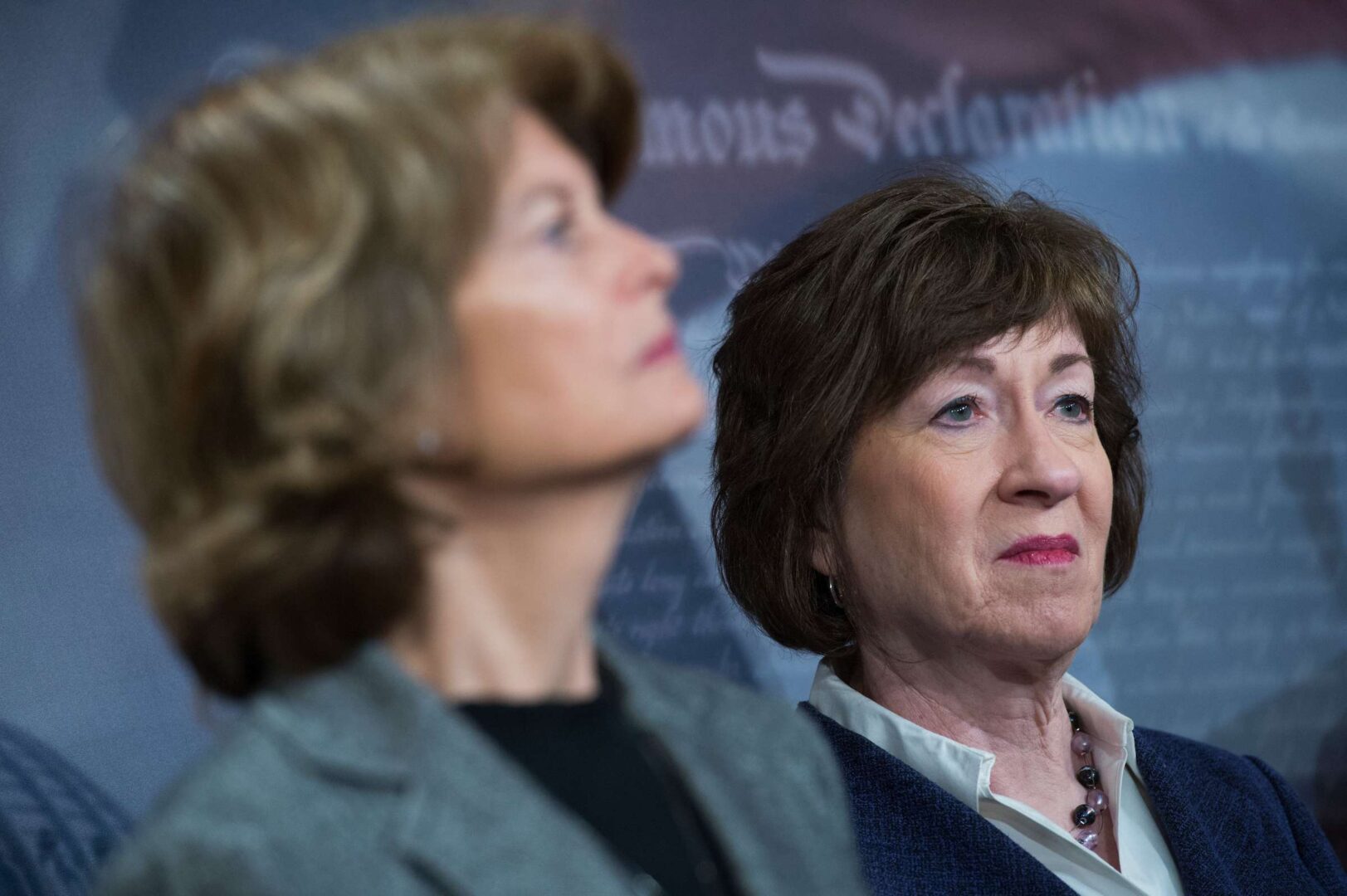 Sens. Lisa Murkowski, R-Alaska, left, and Susan Collins, R-Maine, are among a small bipartisan group of lawmakers working on legislation to enshrine rights to abortion and contraception into law. 