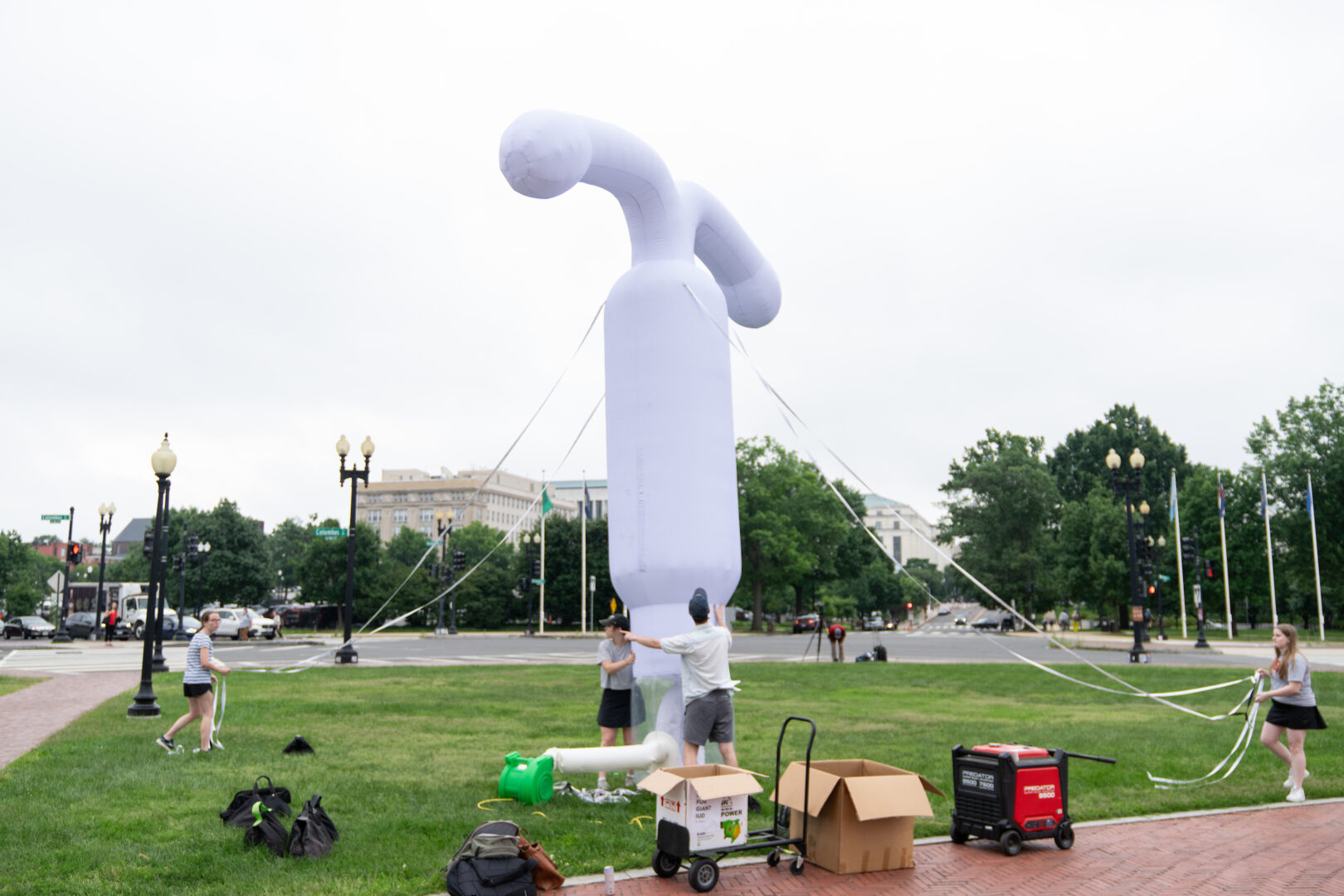 Americans for Contraception unveil a 20-foot inflatable IUD outside Union Station in Washington on Wednesday.