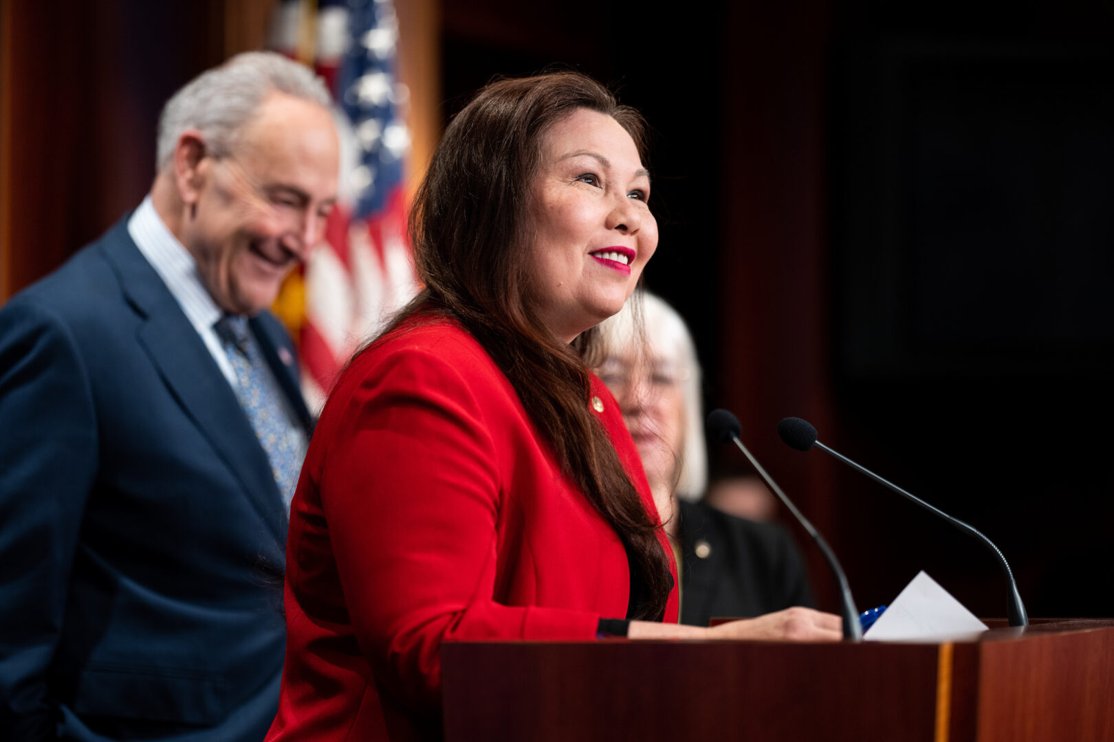 Sen. Tammy Duckworth, D-Ill., speaks at a news conference in the Capitol on Tuesday to discuss the Alabama Supreme Court ruling on in vitro fertilization.