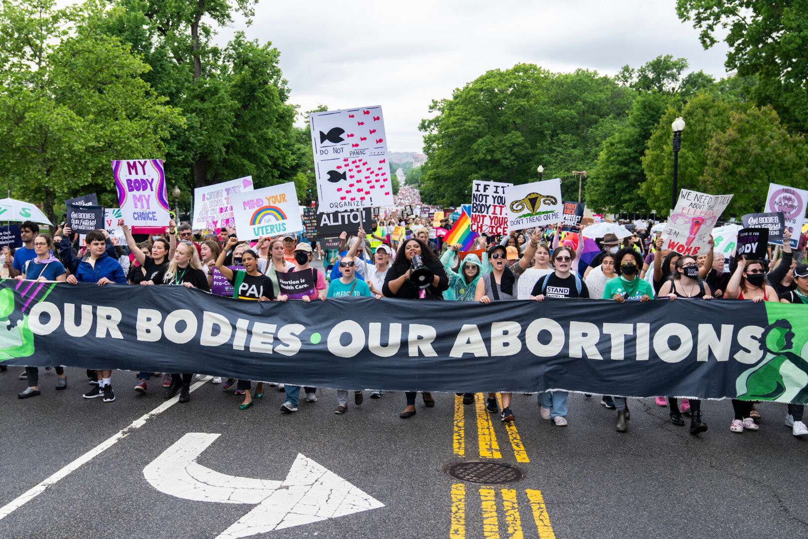 Demonstrators are seen on Constitution Avenue in Washington during a march for abortion rights. The Supreme Court on Wednesday said it would take up two cases regarding access to mifepristone, a commonly used abortion drug.