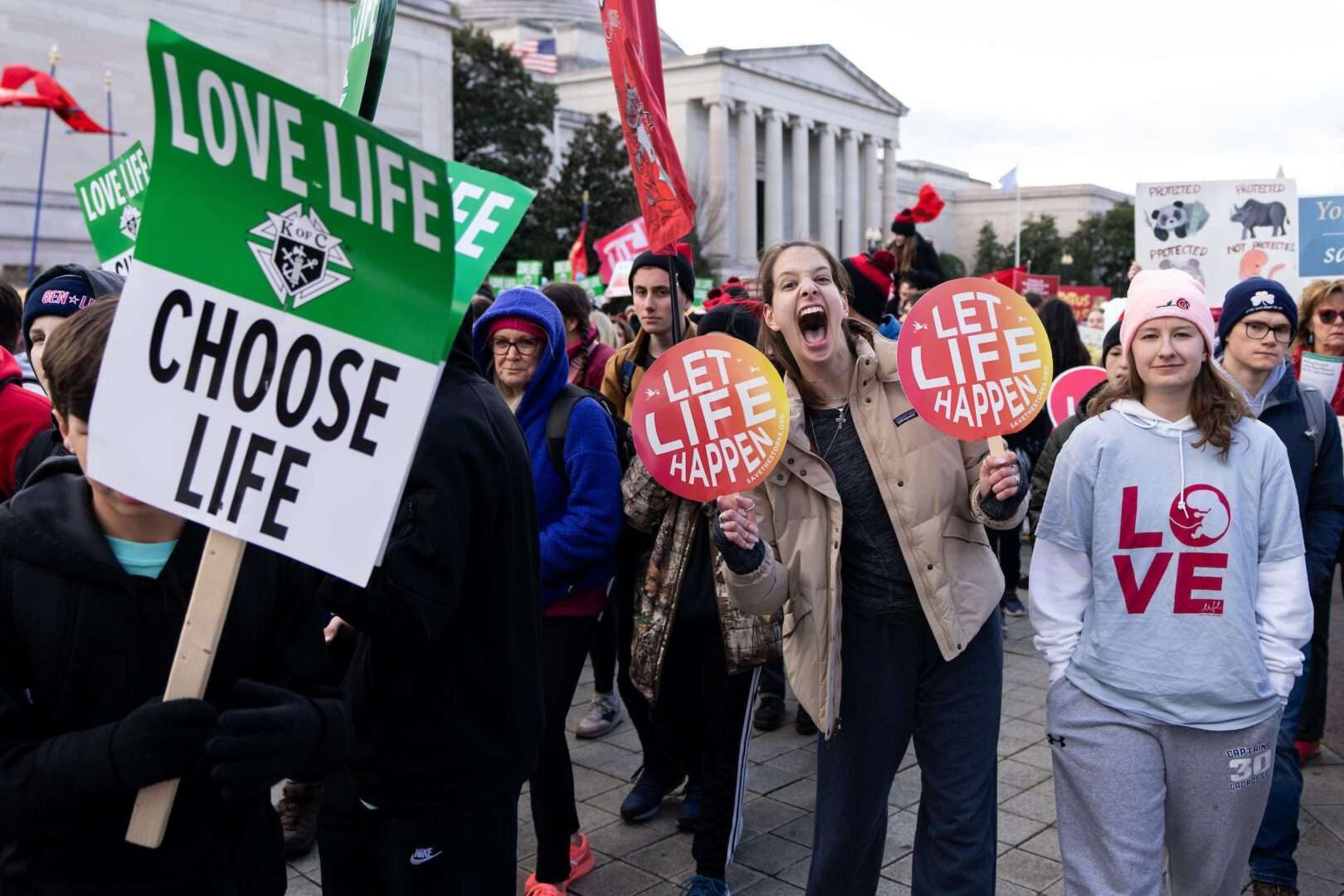 The 50th annual March for Life makes its way down Constitution Avenue in Washington on Friday.