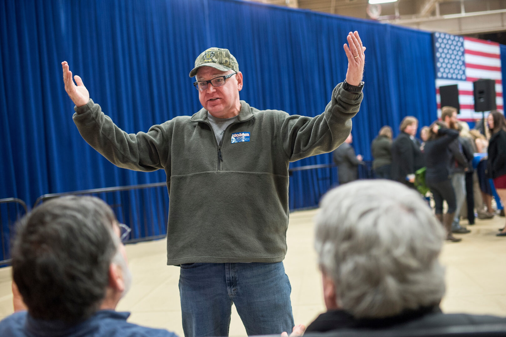 Then-Rep. Tim Walz, D-Minn., speaks with guests during a campaign event at the University of Minnesota Duluth on Oct. 28, 2016.