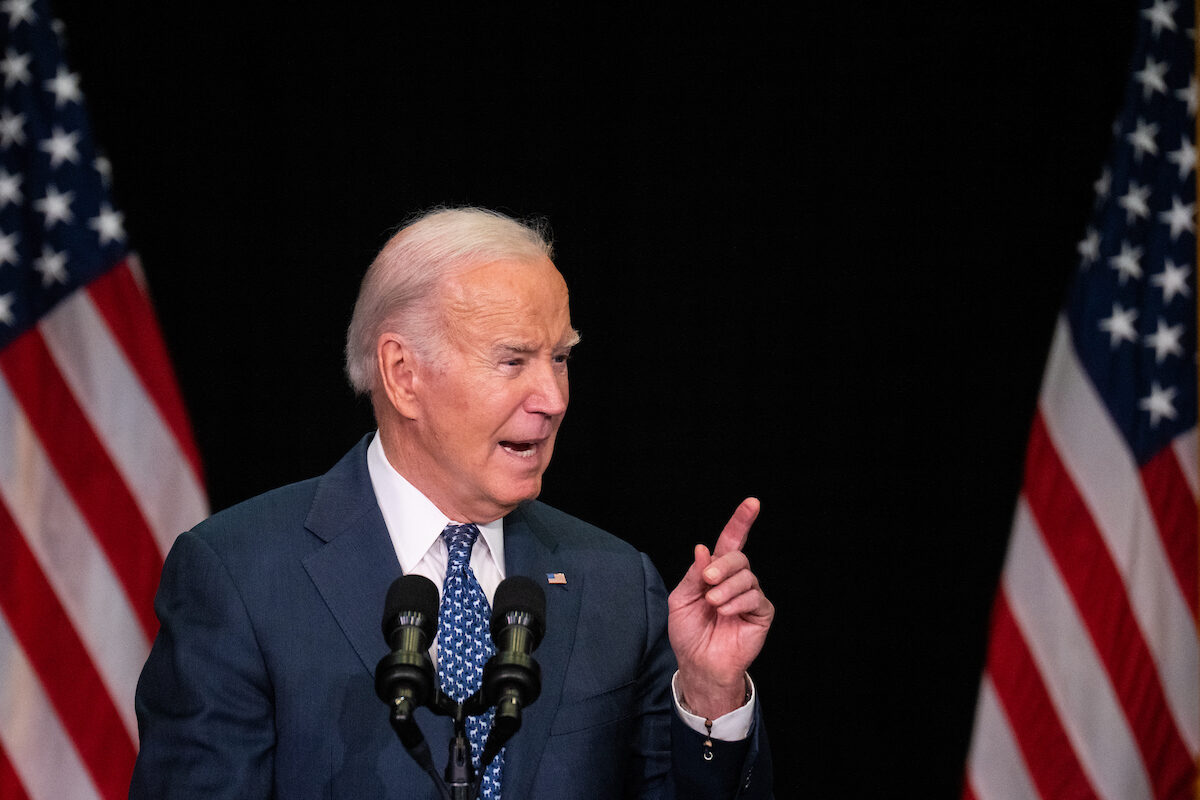 President Joe Biden speaks to House Democrats an issues retreat in Leesburg, Va., on Feb. 8.