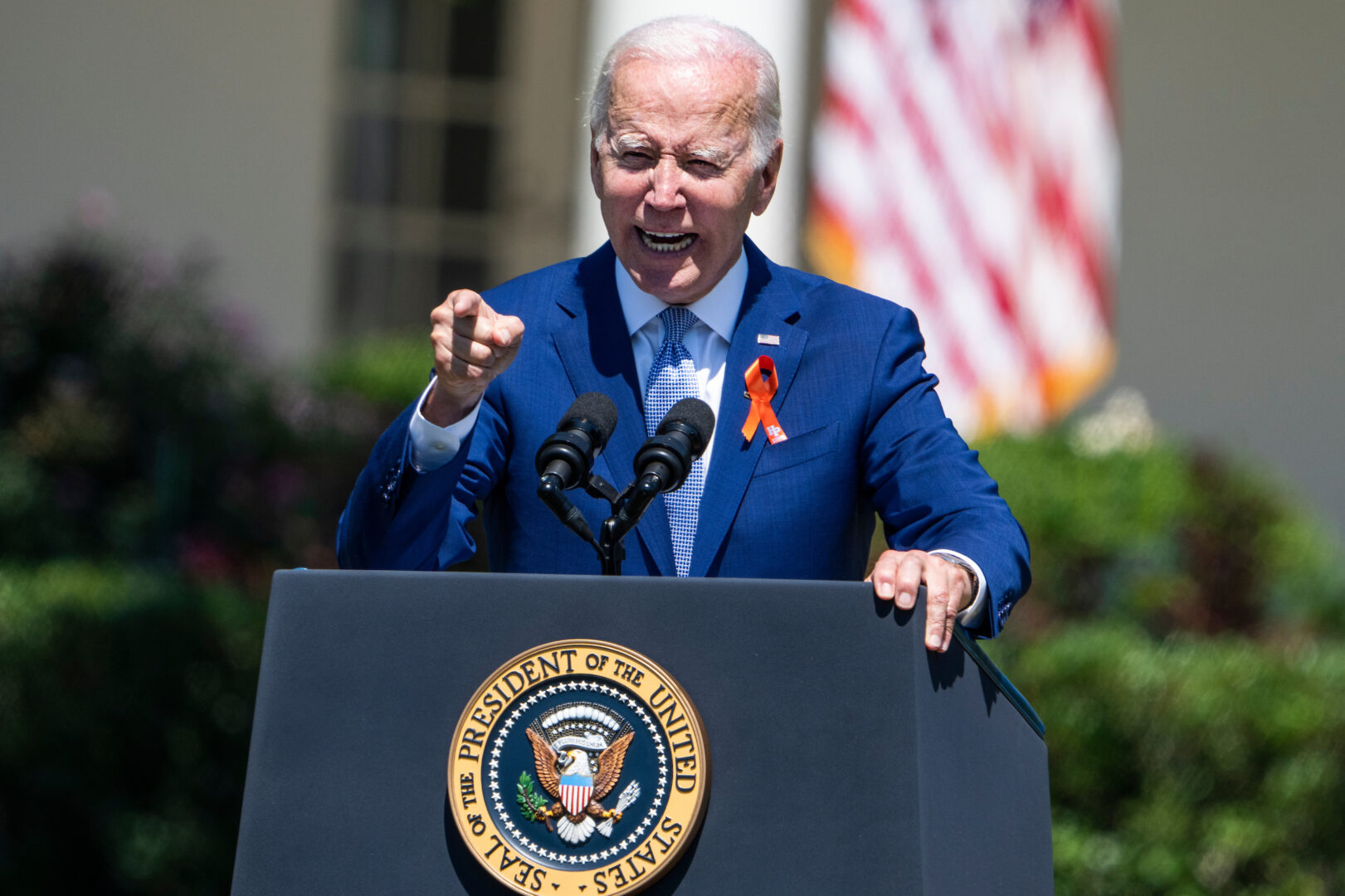 President Joe Biden speaks during a 2022 event on the South Lawn of the White House to commemorate the Bipartisan Safer Communities Act, meant to curb gun violence.