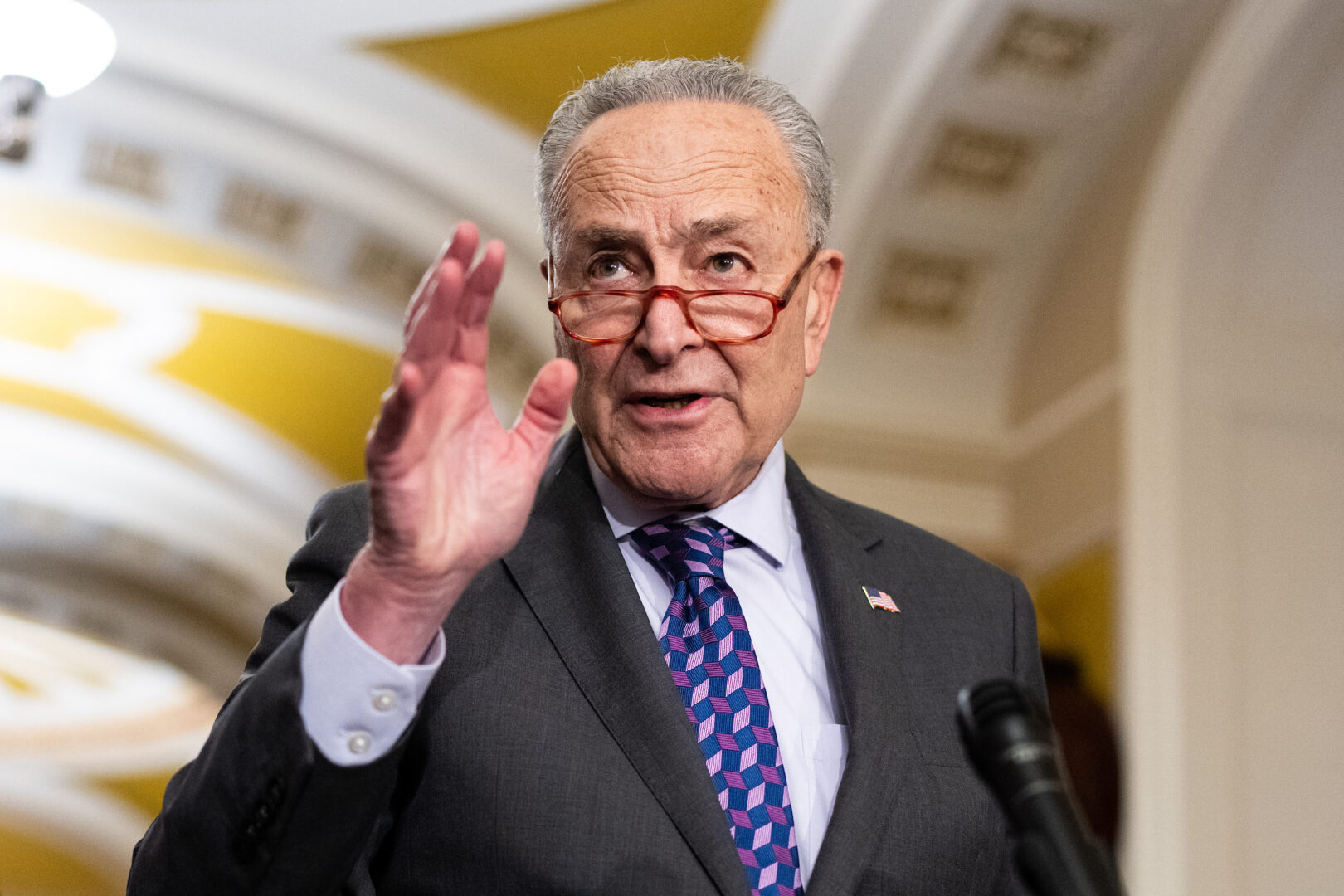 Senate Majority Leader Charles E. Schumer, D-N.Y., says Republican immigration demands are holding up aid to Israel and Ukraine.