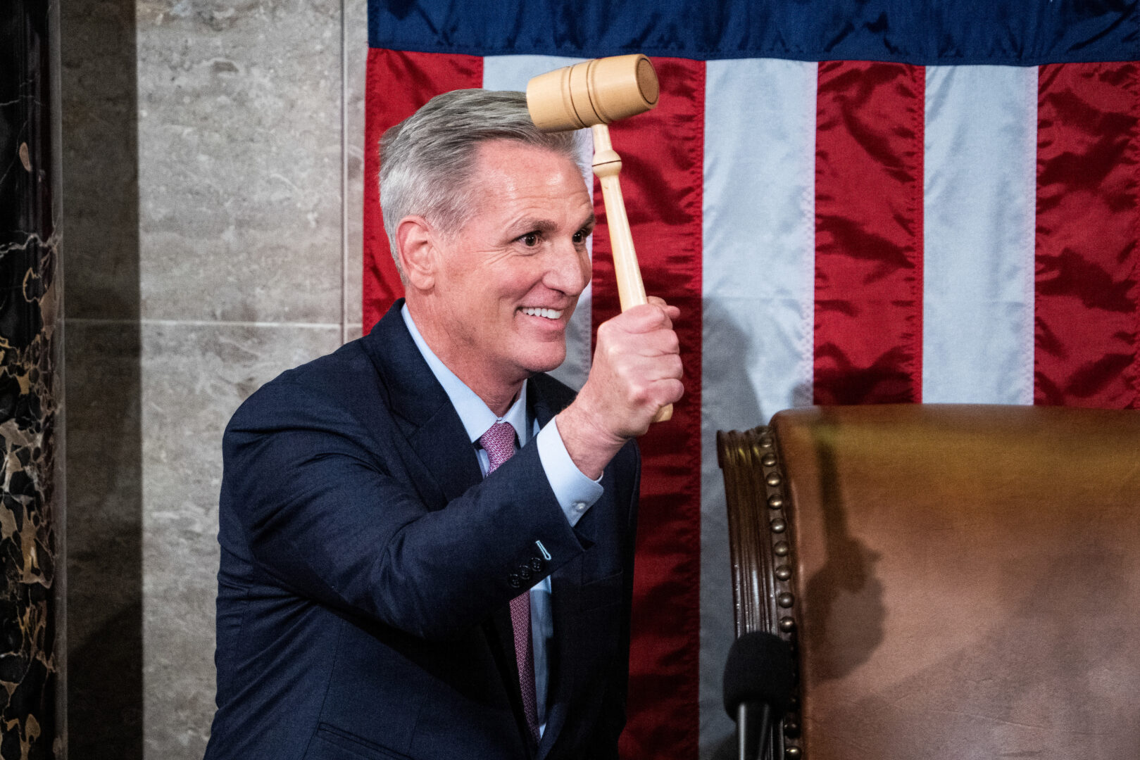 Then-Speaker Kevin McCarthy, R-Calif., takes the gavel after securing the speakership on the 15th ballot in January 2023. 