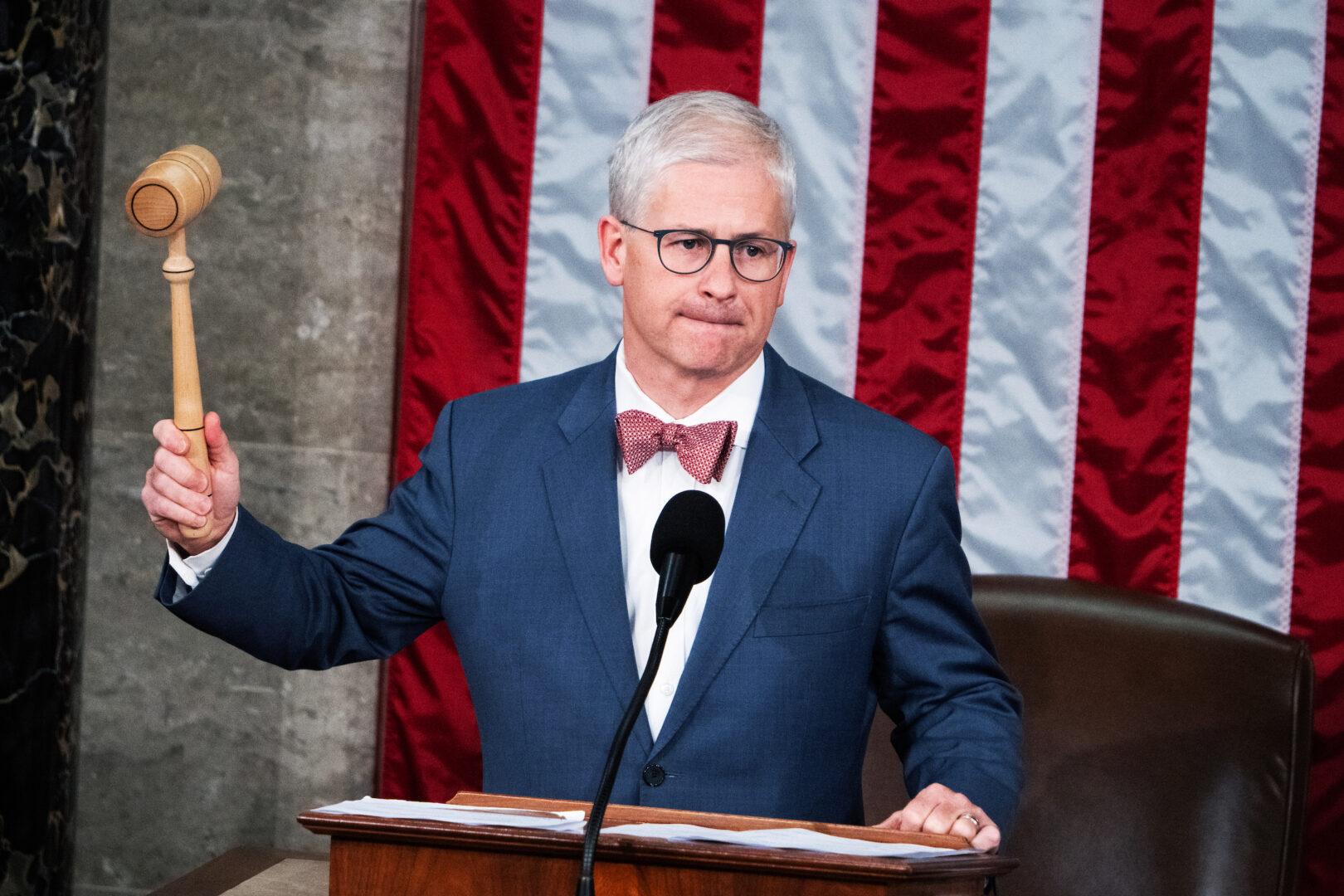 North Carolina GOP Rep. Patrick McHenry, as speaker pro tempore, concludes a vote that did not elect a new speaker on Oct. 13.