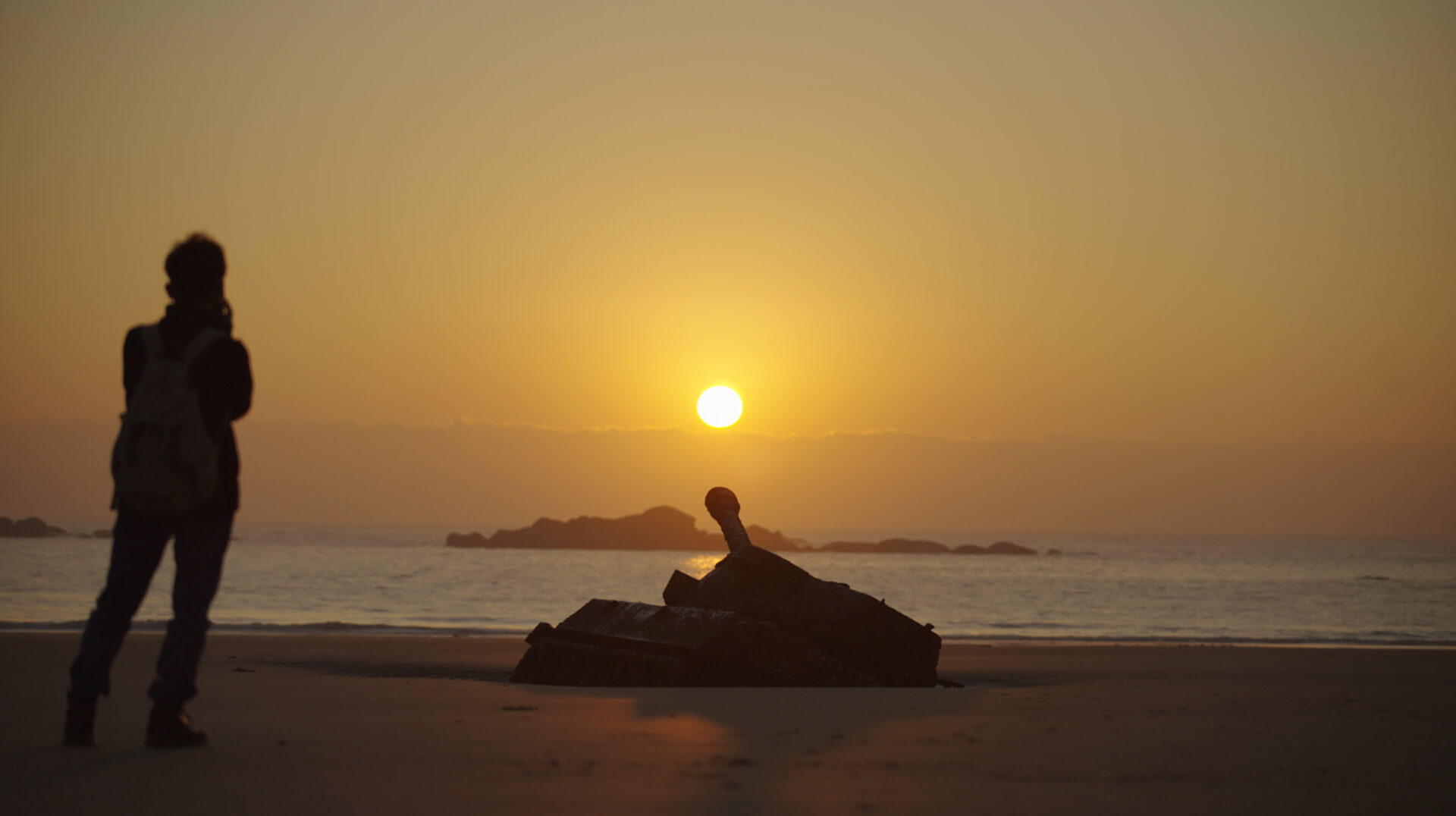 An abandoned tank stuck in the sand on Oucuo Beach in Kinmen, Taiwan.