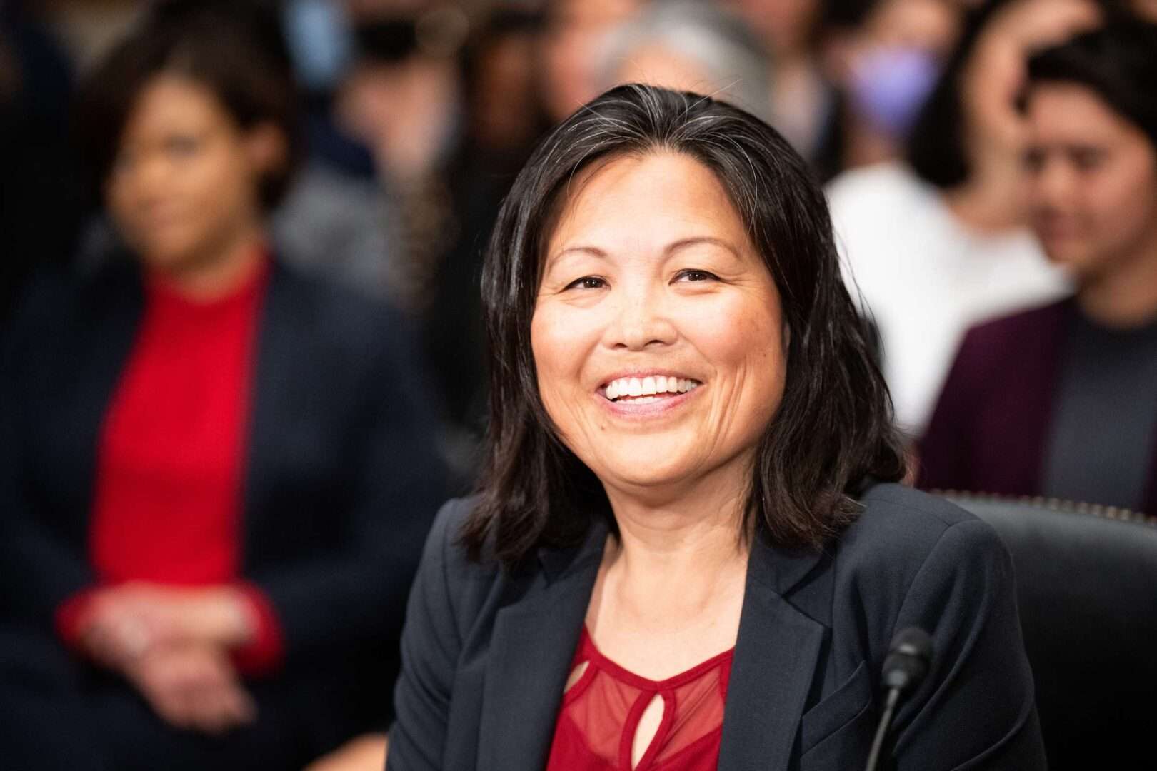 Julie Su, nominee to serve as secretary of Labor, arrives for her confirmation hearing before the Senate Health, Education, Labor and Pensions Committee on Thursday.