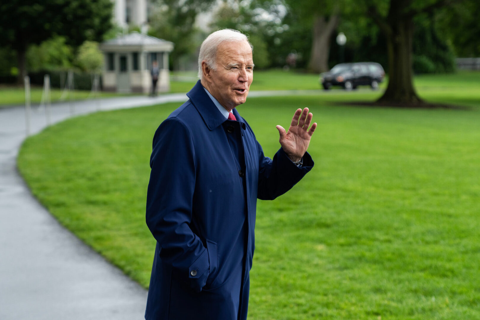 President Joe Biden addresses the media  before boarding Marine One on the South Lawn of the White House on May 29.