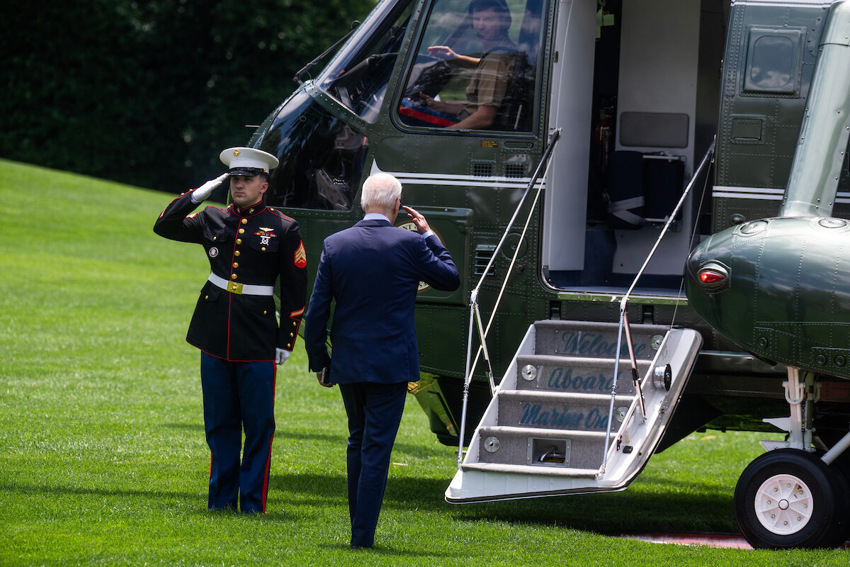 President Joe Biden walks to Marine One at the White House en route to Philadelphia on May 29.